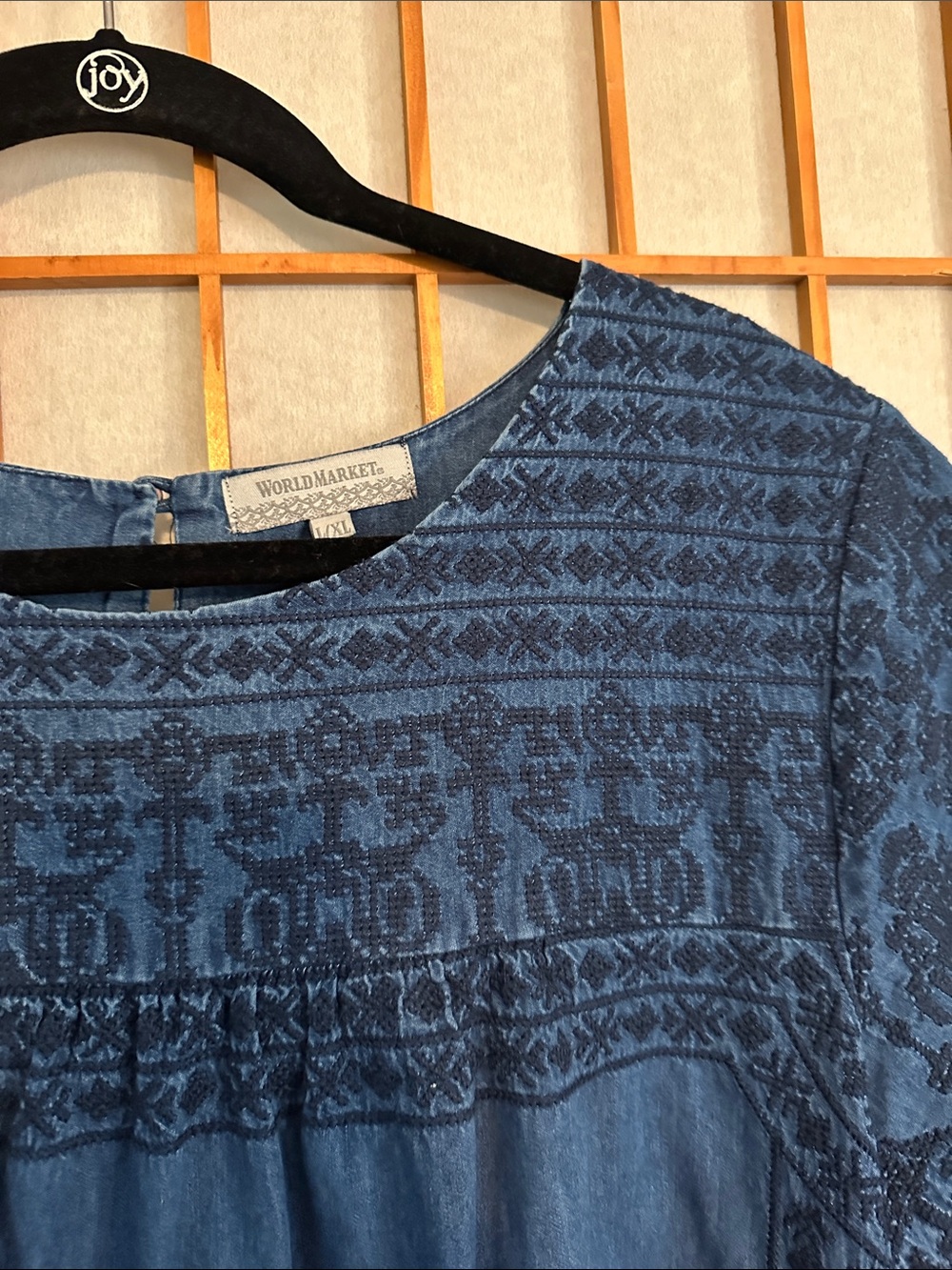 World Market Embroidered Indigo Denim Tunic Dress - Picture 3 of 5